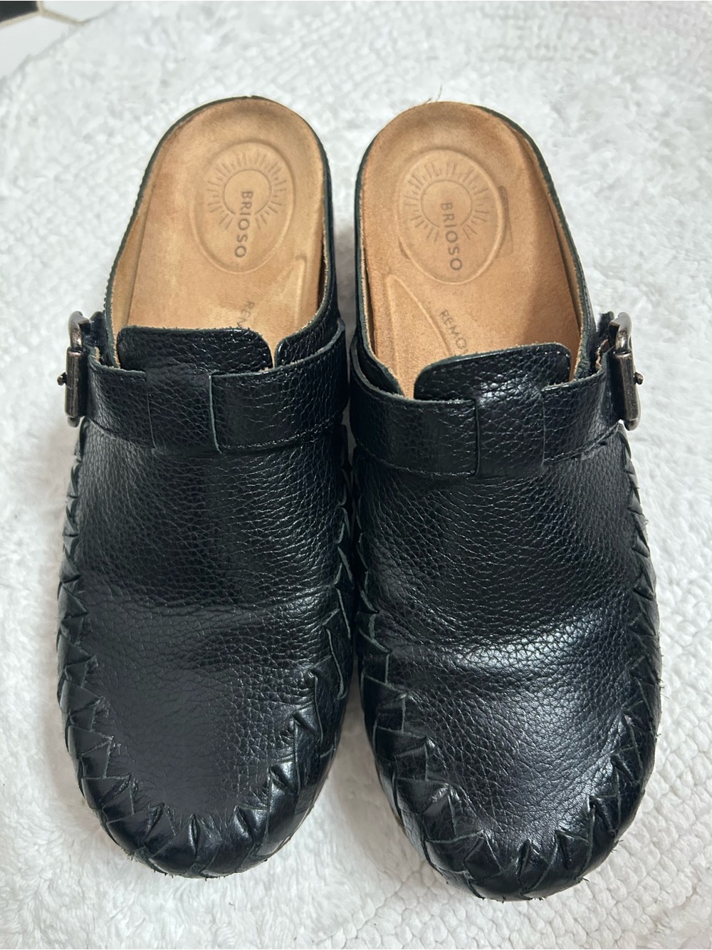 Brioso Jordyn Black Leather Braided Woven Clogs Mules Size 6M LIKE NEW